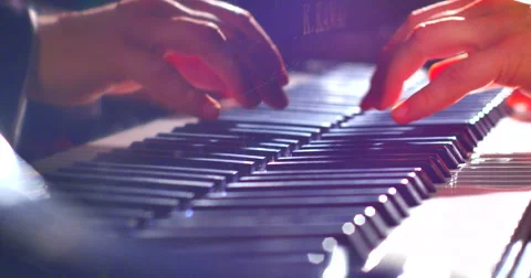 4K Medium Shot of Talented Pianist Playing Grand Piano, Reflection of Fingers Stock Footage 47142188