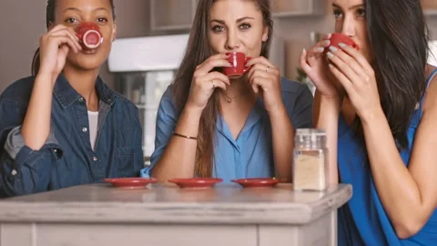 4k medium video of happy and attractive multicultural group of female friends sm Stock Footage 201095595