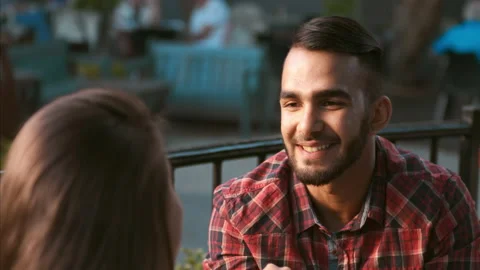 4k medium video of middle eastern man kissing the hand of a happy and romantic w Stock Footage 201095841