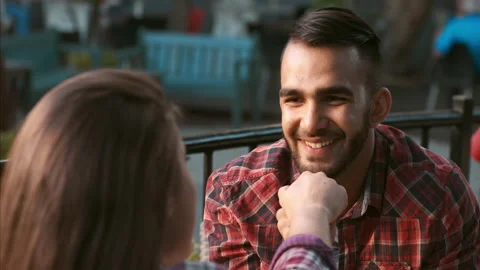 4k medium video of middle eastern man kissing the hand of a happy and romantic w Stock Footage 201096245