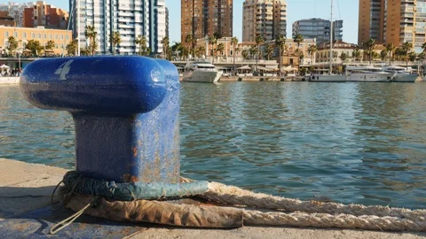 4k medium wide angle static shot of a busy touristic pier of a city marina Stock Footage 123489958