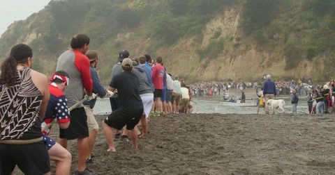 4K MEN START TUG-O-WAR Video stock 74930924