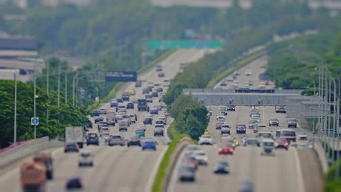 4k Miniature Tilt-shift timelapse of Highway Traffic in Singapore Stock Footage 158358035