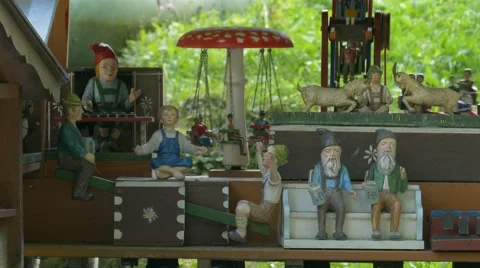 4K Miniature Zwerg Genome figurine Berchtesgaden National Park Ramsau Zauberwald Stock Footage