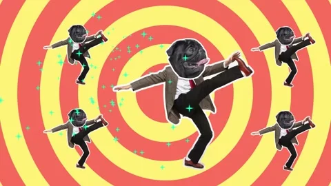 4K Minimal animation motion design. Funny dog face on dancing man. Pop and dance Video stock 158684290