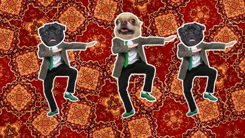 4K Minimal animation motion design. Funny dog face on dancing man. Video stock 158739317