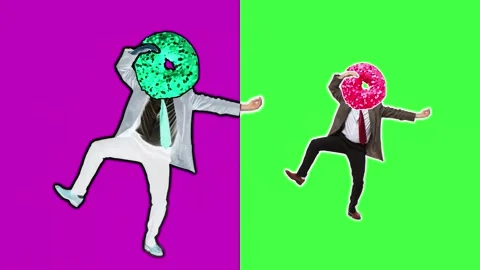 4K Minimal animation motion design. Funny sweet donut on dancing man Video stock 160893666