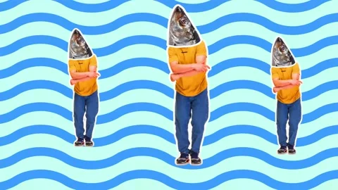 4K Minimal animation motion design. Funny fish face on dancing man. Stock Footage 161788521