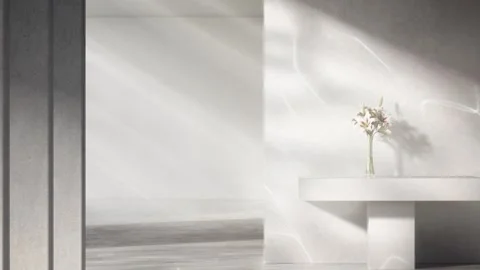 4K Minimalist Interior Diagonal Sunlight Shadows and White Lilies Stock-Footage 334441565