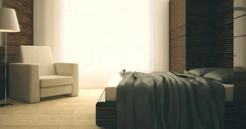 4k. Minimalistic interior of white bedroom. Stock Footage 73259682