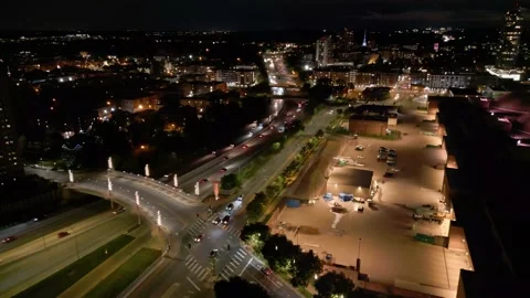 4K Minneapolis, MN 3rd Ave Bridge Over 94 Drone Dolly In at Night Stock Footage 220416240