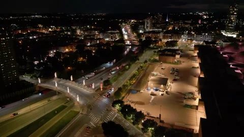 4K Minneapolis, MN 3rd Ave Bridge Over 94 Drone Decent at Night Stock Footage 220416258