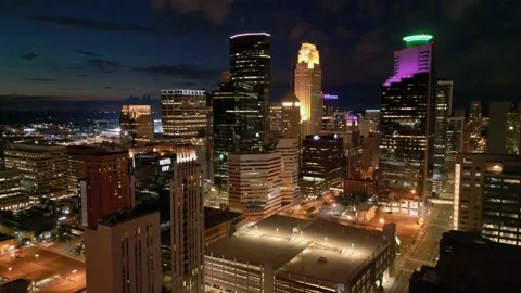 4K Minneapolis, MN Drone Reverse Evening Downtown Skyline From South Stock Footage 220417220