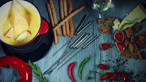 4k Mixed Cheese Fondue Adding Camembert Video stock 80541845