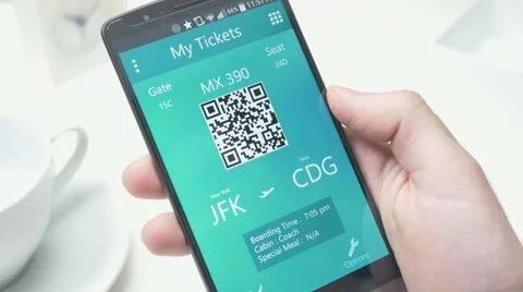 4K Mobile Boarding Pass on Smartphone Screen - Plane Ticket 스톡 동영상 63237773
