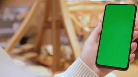 4k Mobile phone Chroma key for mobile app application. Close up of woman hand Stock Footage 233975103