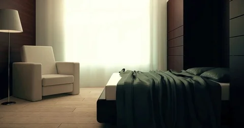 4k. Modern bedroom design. Stock Footage 73259664