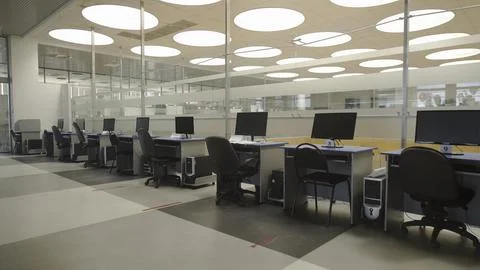 4K. Modern computer class in the library Stock Photos