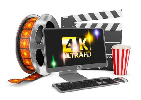 4K Modern computer, popcorn and film strip Stock Illustration