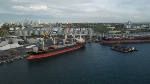 4K modern industrial port with containers from top or bird's eye view. It is  Stock Footage