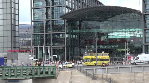 4K Modern main train station in Berlin traffic street and touristic bus station Stock Footage 72126467