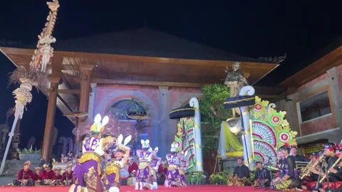 4K Modern Rabbit Dance Karya Agung Panyegjeg Bhumi Ceremony Ubud Bali Indonesia Stock Footage 345637677