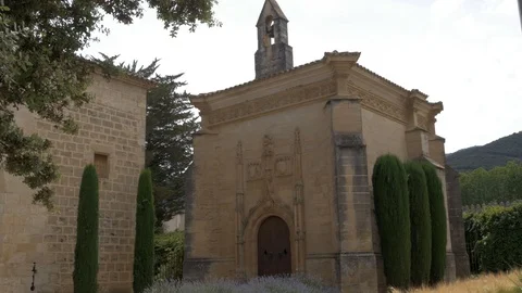 4K Monasterio Poblet exterior chapel side lateral facade Stock Footage 116539320