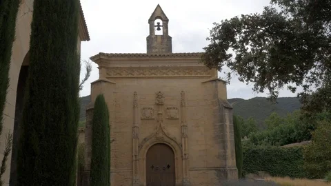 4K Monasterio Poblet exterior facade door entrance gate Stock Footage 116539501