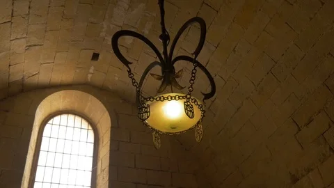 4K Monasterio Poblet interior light badge window stone Stock Footage 116540568