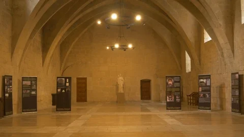 4K Monasterio Poblet interior museum statue light room Stock Footage 116540858