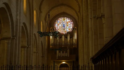 4K Monasterio Poblet interior organ rose zoom Stock Footage 116541023
