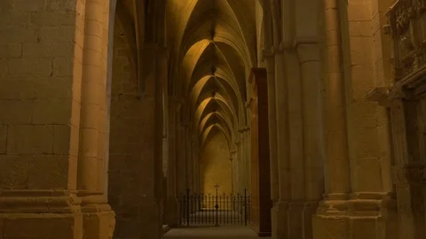 4K Monasterio Poblet interior perspective fuga hallway Stock Footage 116541119