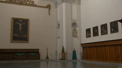 4K Monasterio Poblet interior room white paintings 1 Stock Footage 116541230