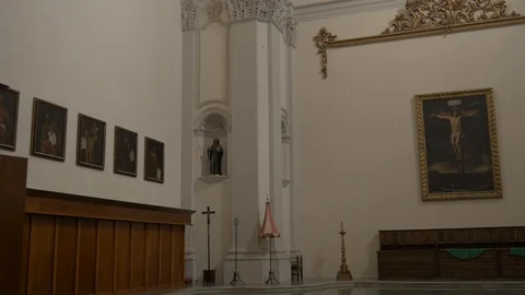 4K Monasterio Poblet interior room white paintings 2 Stock Footage 116541300