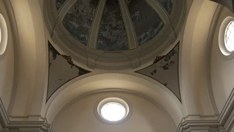 4K Monasterio Poblet interior room white paintings ceiling Stock Footage 116541341