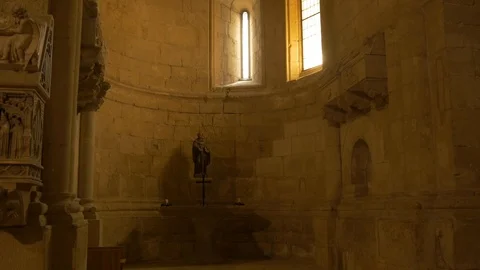 4K Monasterio Poblet interior saint statue window 1 Stock Footage 116541438