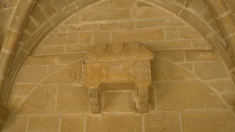 4K Monasterio Poblet yard tomb coffin tumba bones patio Stock Footage 116542346