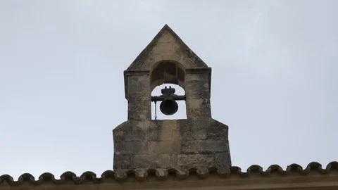 4K Monasterio Poblet zoom bell tower cloudy detail stone Stock Footage 116542358