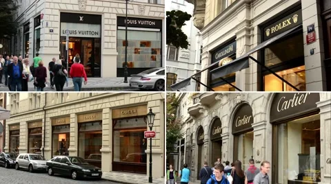 4K montage (compilation) - luxury shops in Prague Parisian street Video stock 48448655