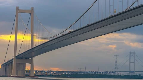 4K Morning Glow Time lapse Photography of Nansha Sea Crossing Bridge, Guangzhou Vídeo Stock 344678540