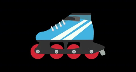 4k motion animation blue rollers skate. Flat sport icon isolated on black bac Stock Footage 140973825