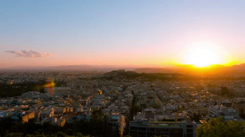 4K motion control pan timelapse overview Athens skyline at sunset Stock Footage 42969935