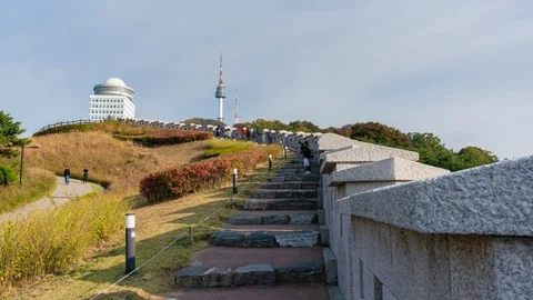 4k motion controlled timelapse of Namsan City Wall and Seoul Tower Stock Footage 122229511