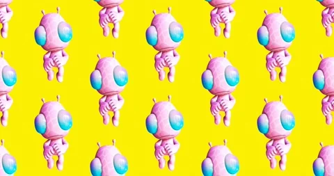 4k motion design. 3d animation seamless pattern. Funny alien in abstract space Stock Footage 162891245