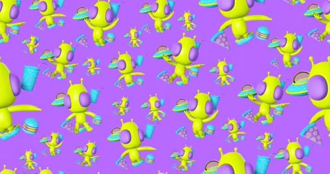 4k motion design. 3d animation seamless pattern. Funny alien in abstract space Video stock 162891263