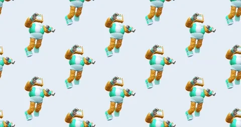 4k motion design. 3d animation seamless pattern. Funny cute Robot character Stock Footage 163234253