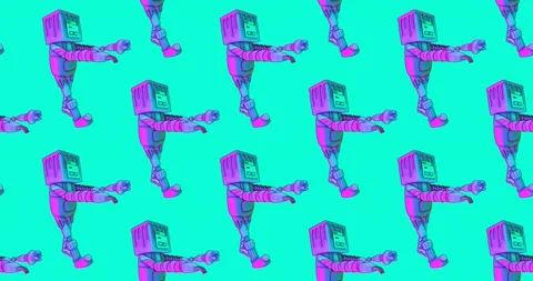 4k motion design. 3d animation seamless pattern. Funny Vapor Robot character Stock Footage 163234278