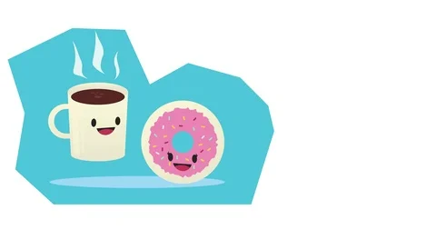 4k Motion Design. Cup of coffee and donut Stock Footage 126600819