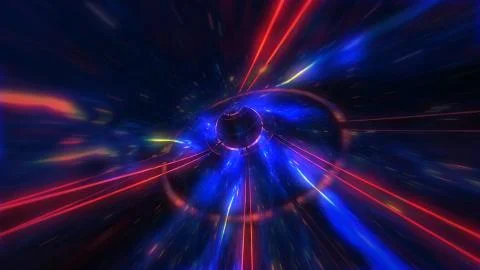 4K motion design. flight through the lighting space tunnel. Wormhole Stock Illustration