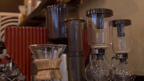 4k motion of  display coffee machines at neo cafe Stock Footage 111335375